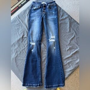 KanCan Dark Blue Distressed Flare Jeans